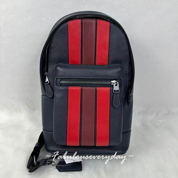 Coach West Pack With Varsity Stripe Leather/Gunmetal/Midnight Navy Multi CBI39